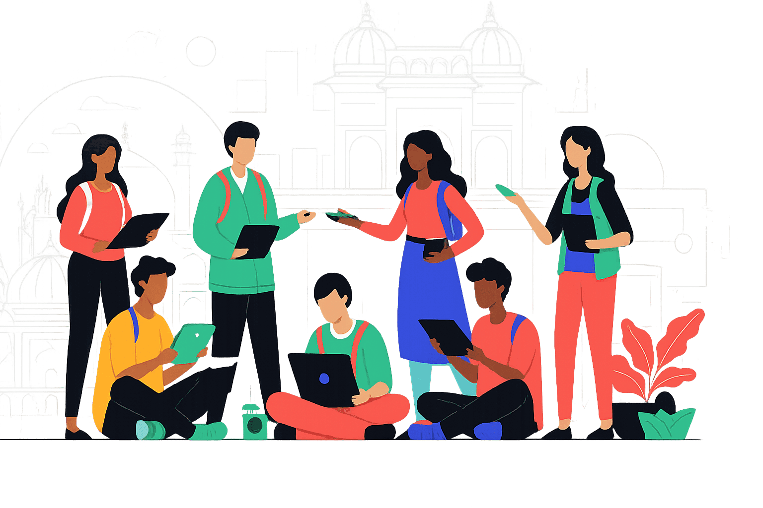 Students collaborating on career development projects